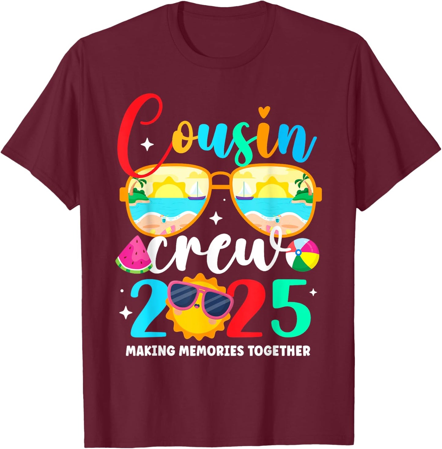 Cousin crew 2025 Summer Vacation Beach Family Trips Matching T-Shirt - T-Shirt | Maroon