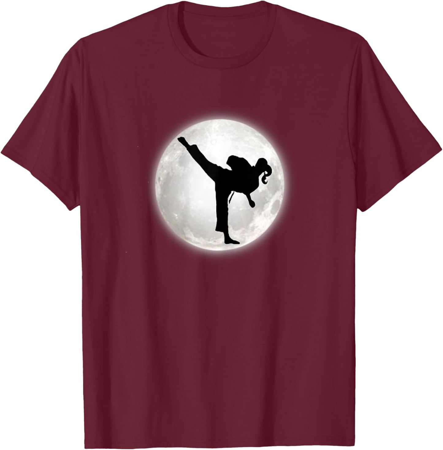 Taekwondo Girl in the Moon for Girls The Kick T-Shirt - T-Shirt | Maroon