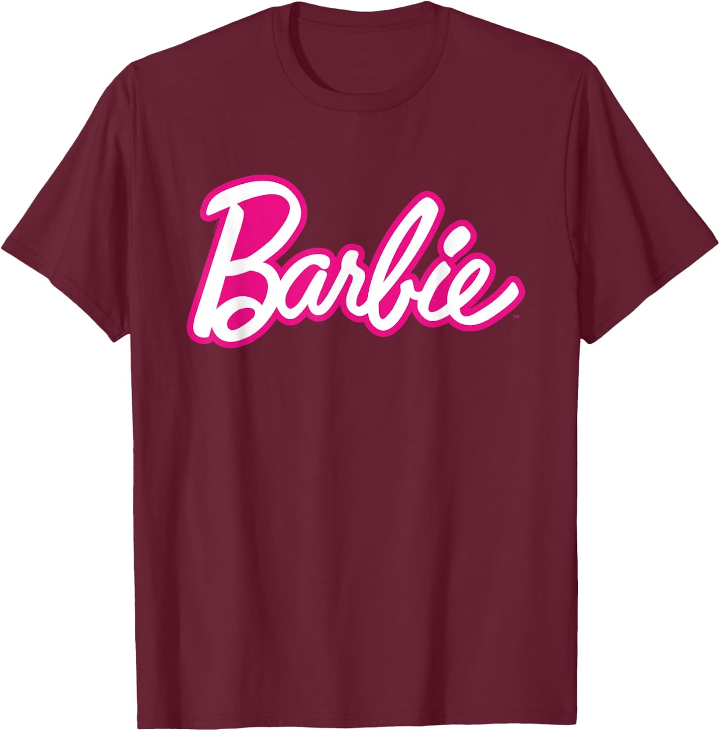 Barbie Current Pink and White Script Logo T-Shirt - T-Shirt | Maroon