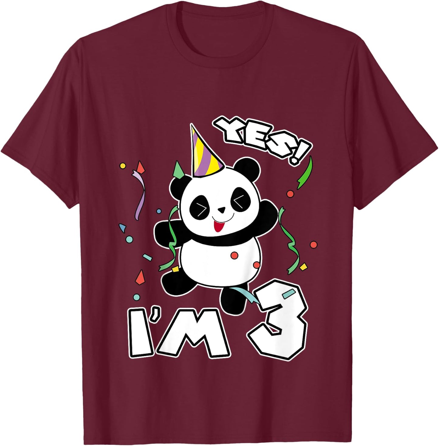 Kids 3rd Birthday Panda Shirt Yes I'm 3 Panda Costume Gift T-Shirt - T-Shirt | Maroon