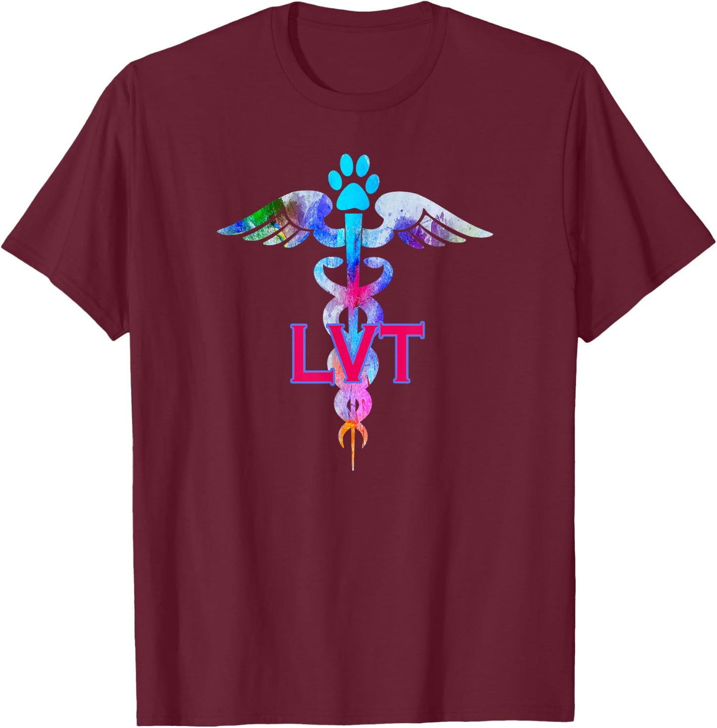 LVT Licensed Veterinary Technician Paw Print Caduceus Shirt T-Shirt - T-Shirt | Maroon