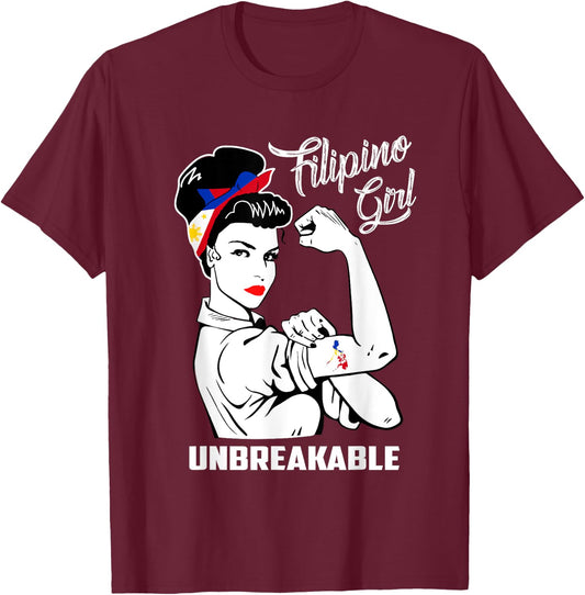 Filipino Girl Unbreakable Heritage Philippines Flag T-Shirt - T-Shirt | Maroon