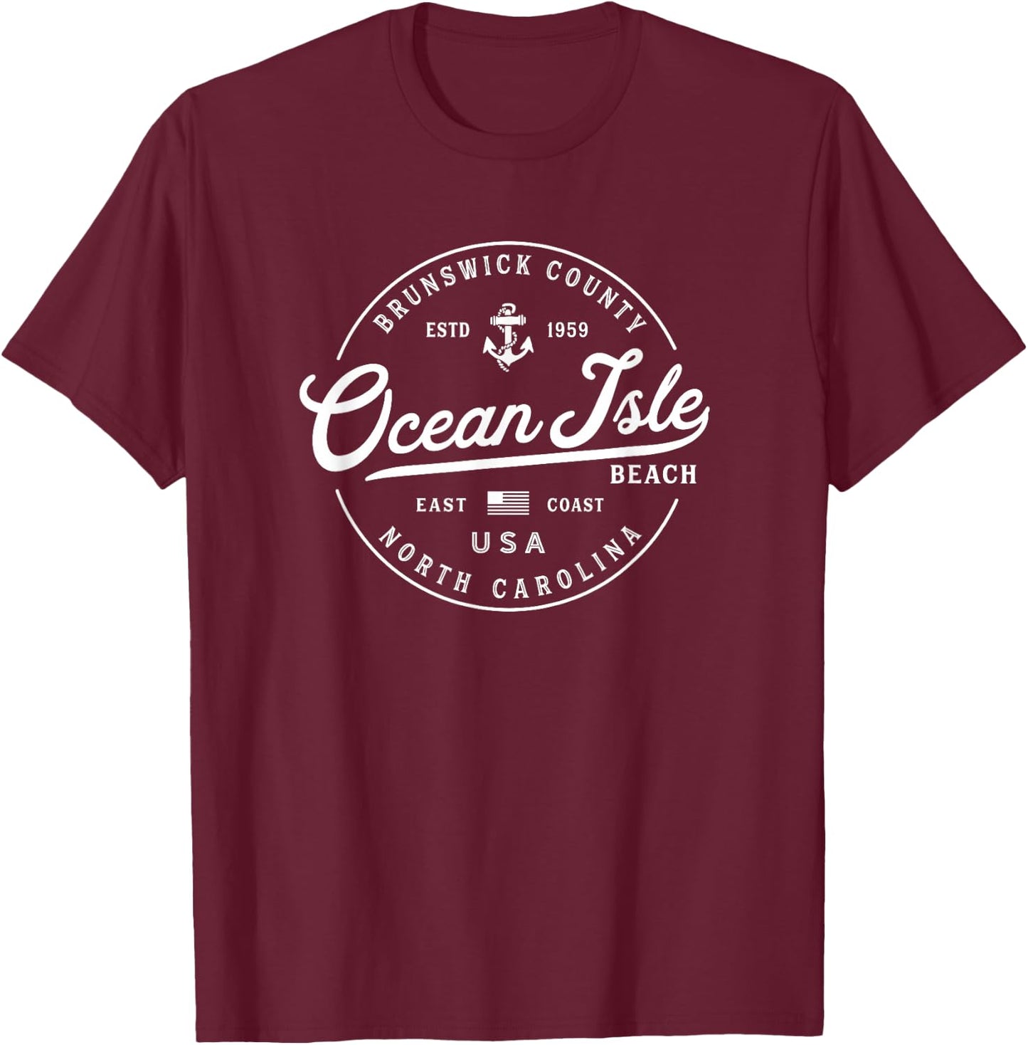 NAUTICAL NC Ocean Isle Beach North Carolina Travel Vacation T-Shirt - T-Shirt | Maroon