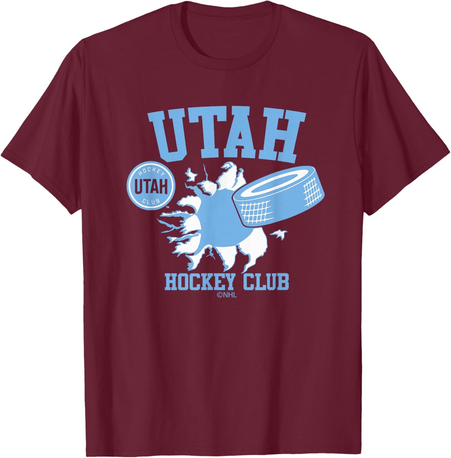 Utah Hockey Club Puck Burst Black Officially Licensed T-Shirt - T-Shirt | Maroon