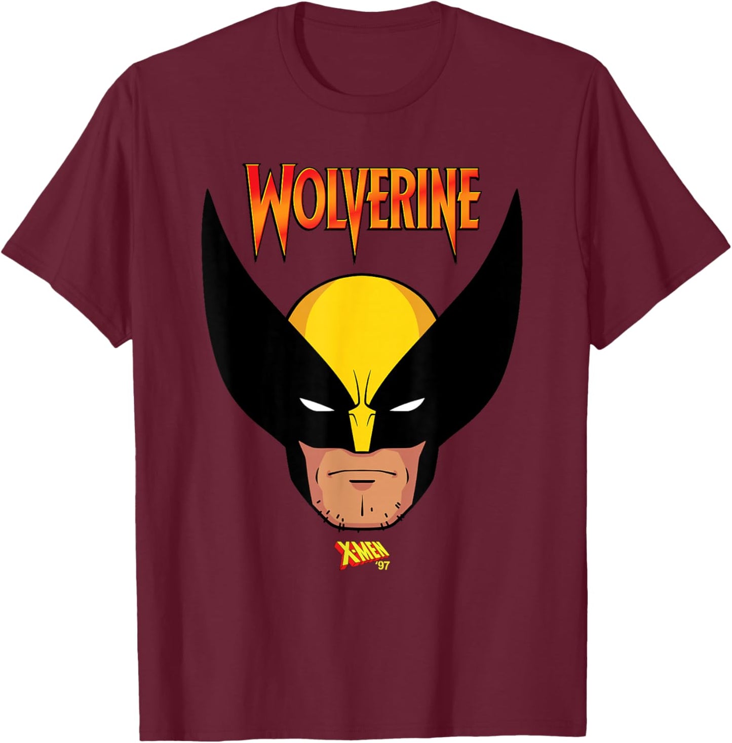 Marvel X-Men '97 Wolverine Logan Mutant Hero Big Face T-Shirt - T-Shirt | Maroon