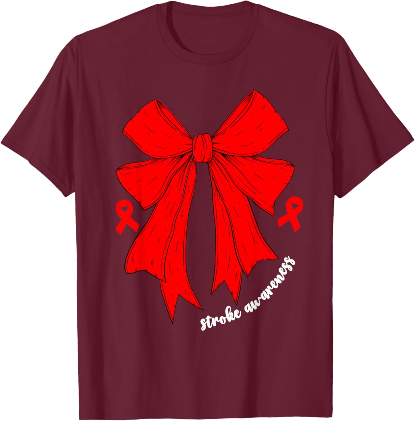 Stroke Awareness Month Women Stroke Survivor Coquette Bow T-Shirt - T-Shirt | Maroon