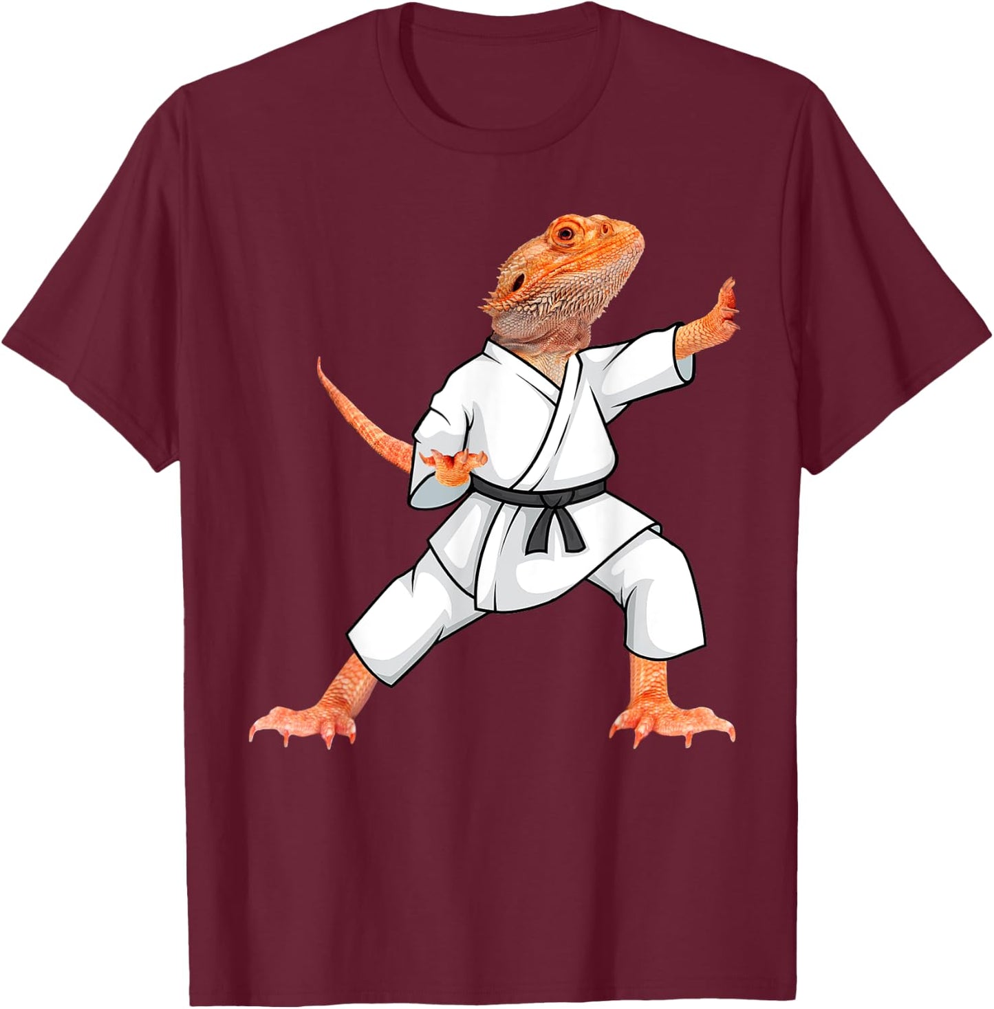 Funny Bearded Dragons Doing Karate Samurai Ninja Lizard T-Shirt - T-Shirt | Maroon