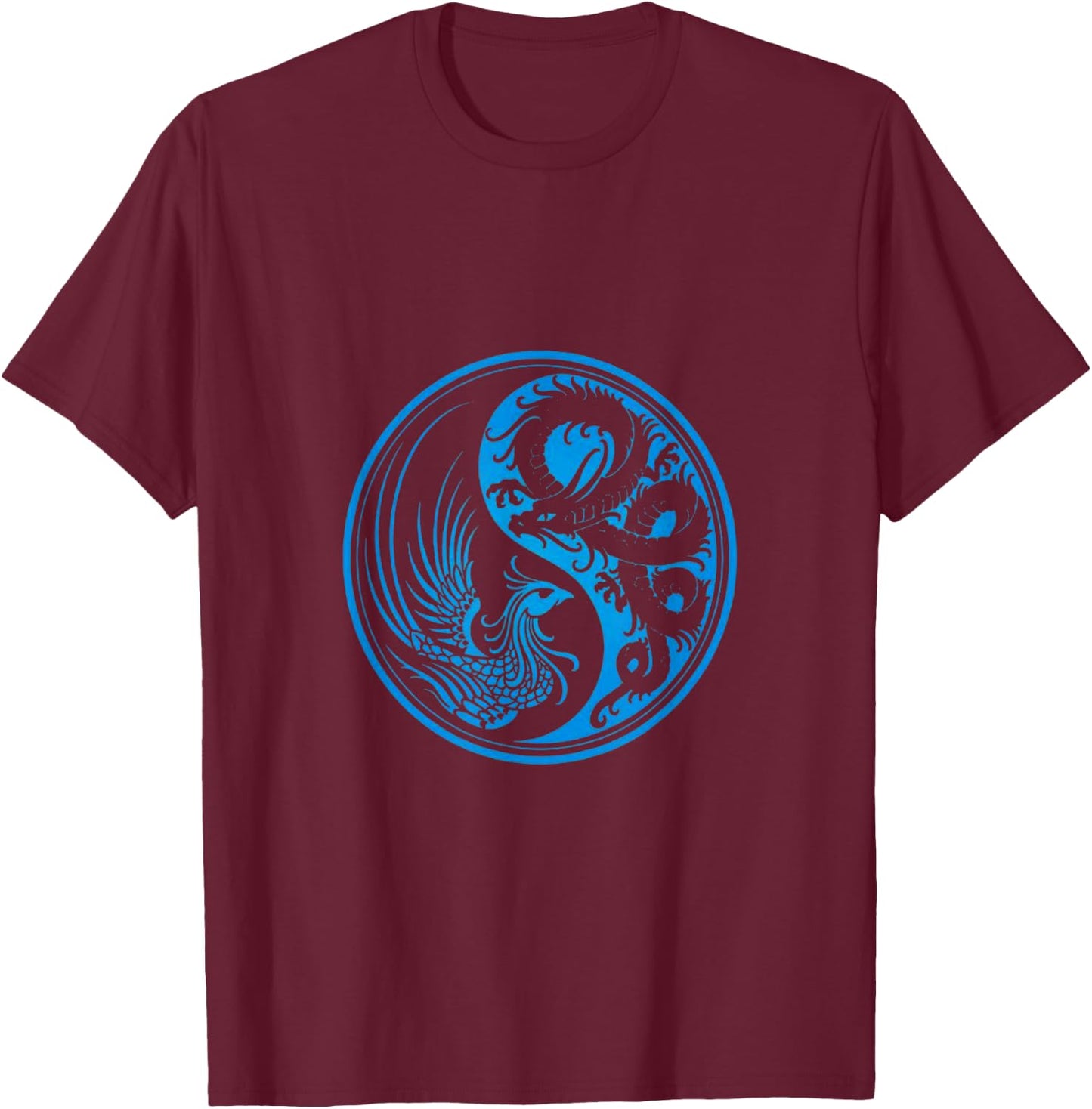 Dragon Phoenix Ying Yang T-Shirt - T-Shirt | Maroon