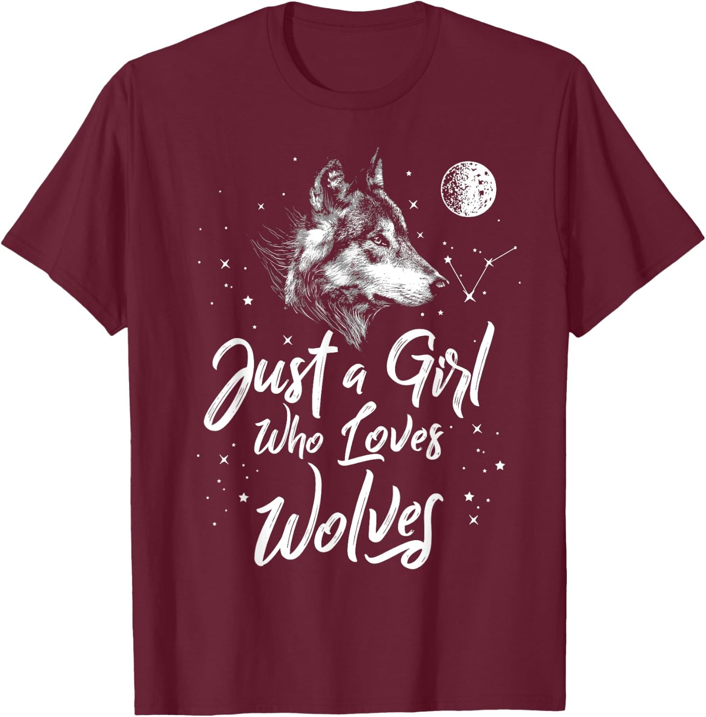 Just A Girl Who Loves Wolves Shirt Wolf Shirt Women Girls T-Shirt - T-Shirt | Maroon