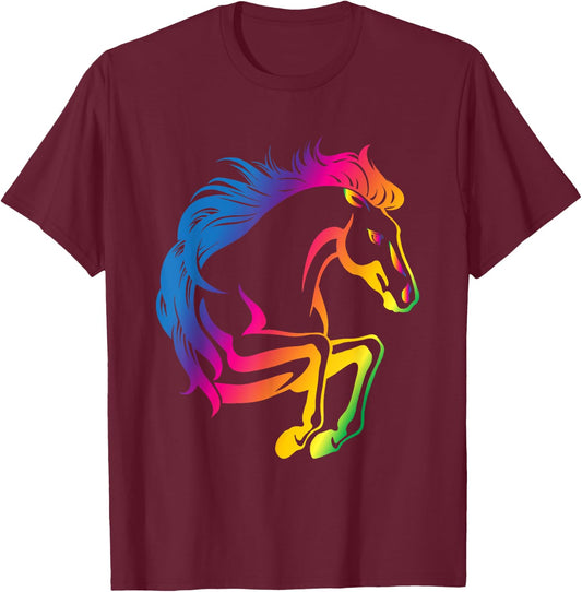 Beautiful Horse Colorful Rainbow Colored Horse T-Shirt - T-Shirt | Maroon