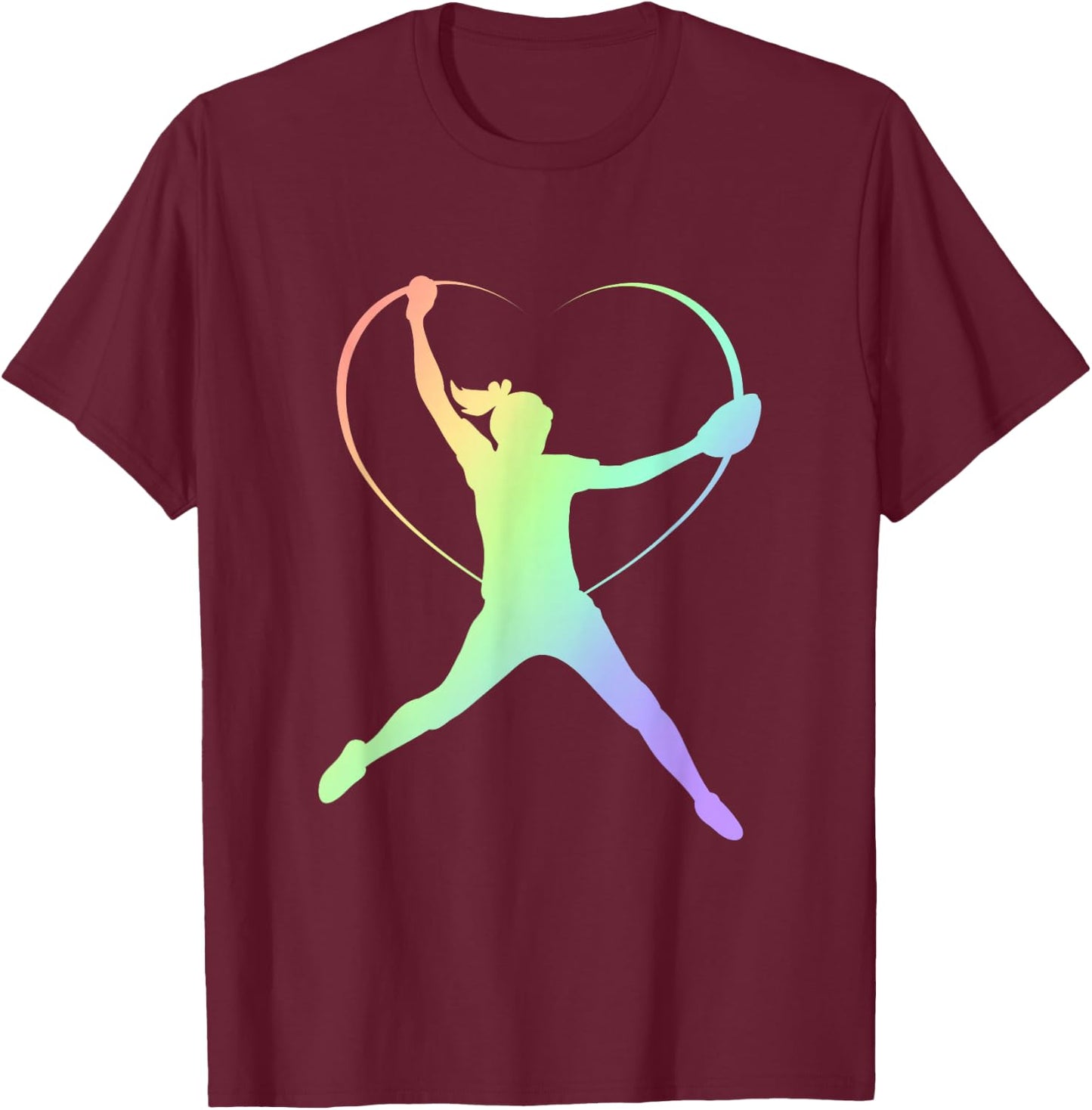 Soft Rainbow Softball Gifts for Teen Girls Pitcher Patterned T-Shirt - T-Shirt | Maroon