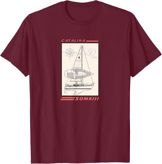 Catalina 30 MKII Sailboat T-Shirt - T-Shirt | Maroon