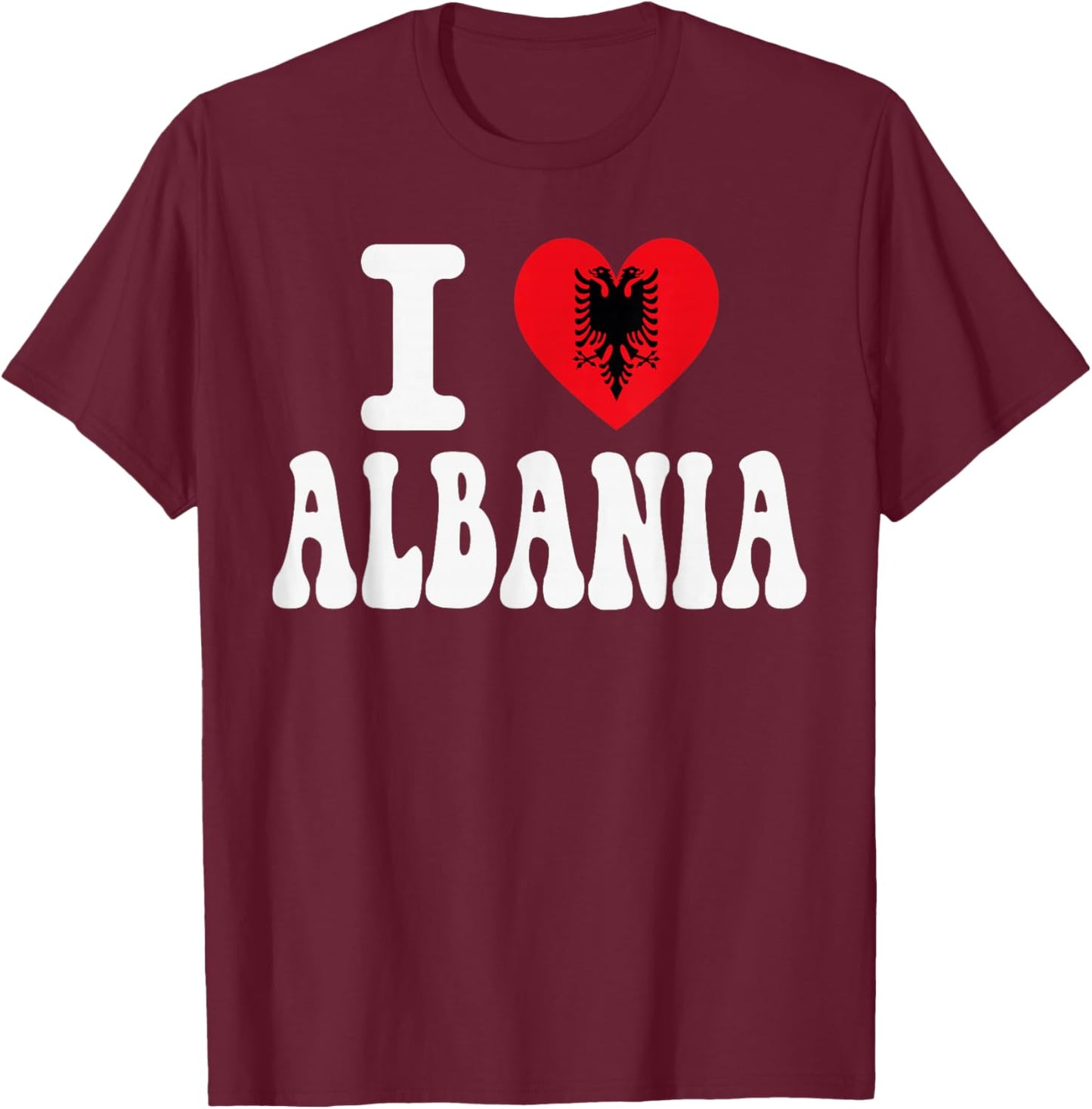 I Love Albania Heart Flag Retro Travel Souvenir T-Shirt - T-Shirt | Maroon