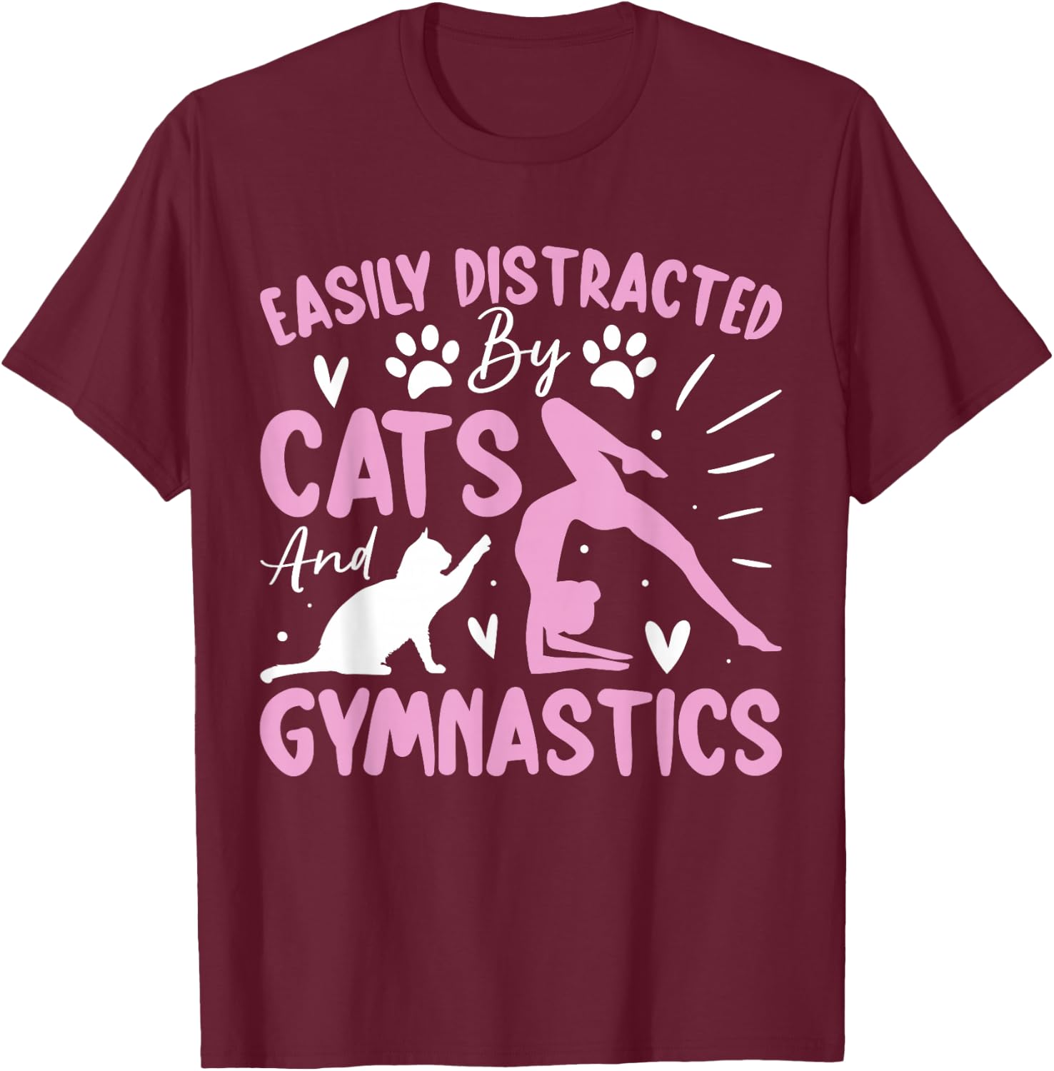 Easily Distracted By Funny Cartwheel Gymnastics Cats Lovers T-Shirt - T-Shirt | Maroon