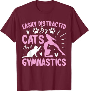 Easily Distracted By Funny Cartwheel Gymnastics Cats Lovers T-Shirt - T-Shirt | Maroon