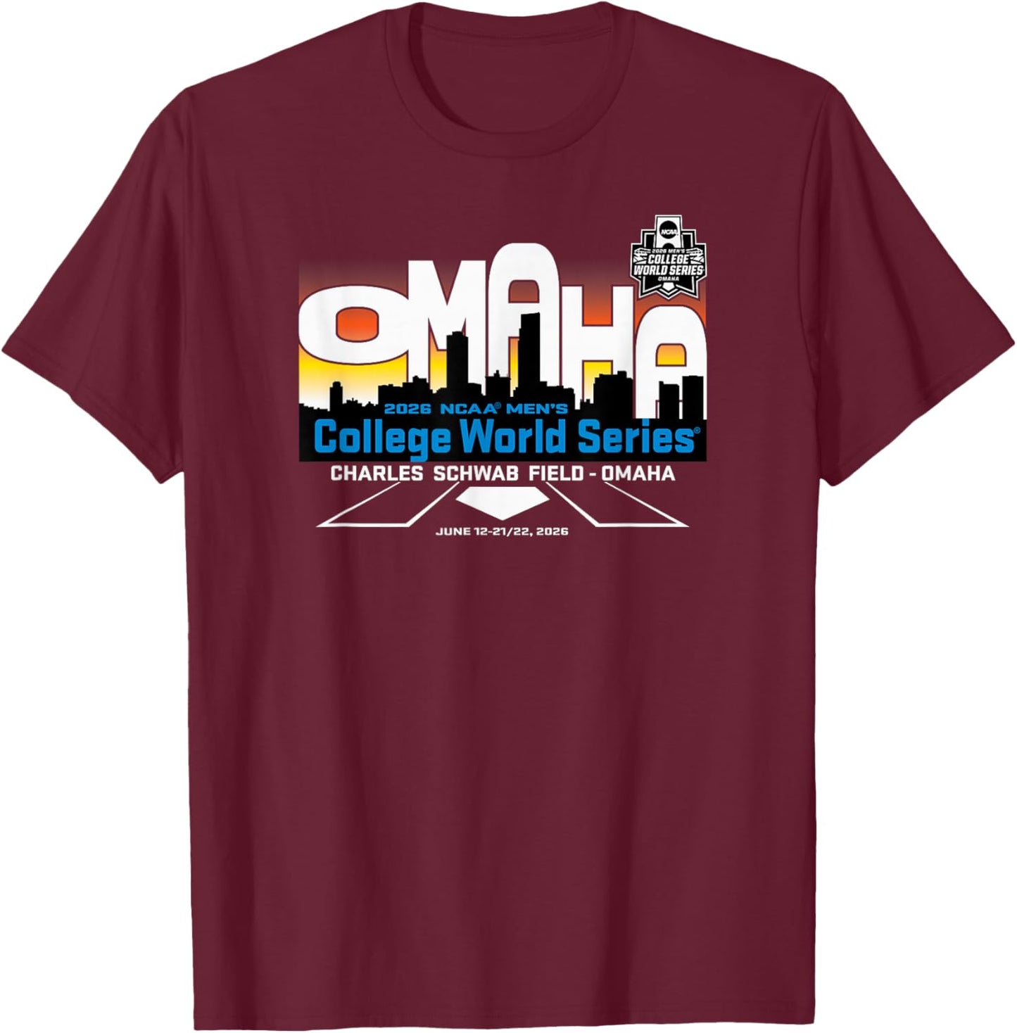 College World Series 2026 Omaha Officially Licensed T-Shirt - T-Shirt | Maroon