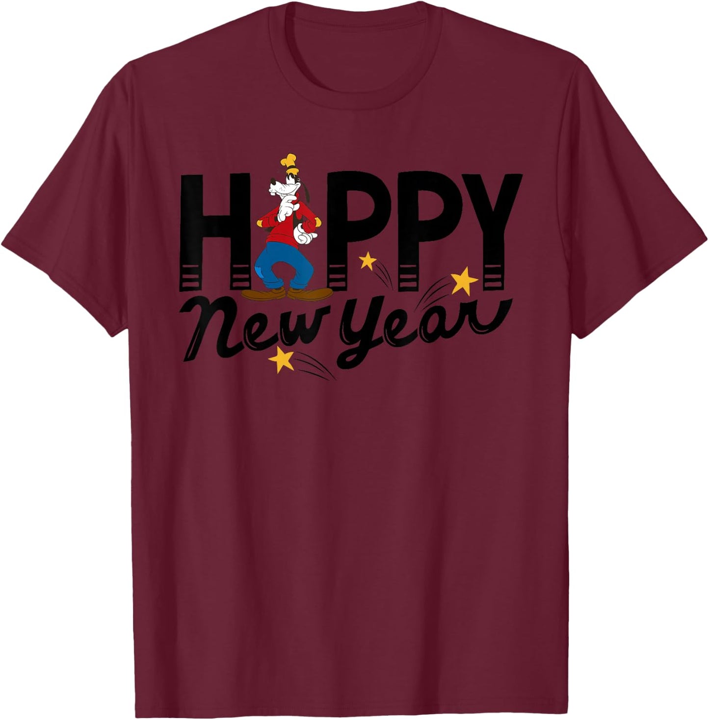Disney Vintage Goofy Happy New Year T-Shirt - T-Shirt | Maroon