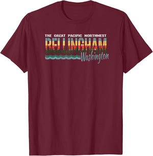 Distressed Retro Bellingham WA Pacific Northwest Shirt PNW T-Shirt - T-Shirt | Maroon
