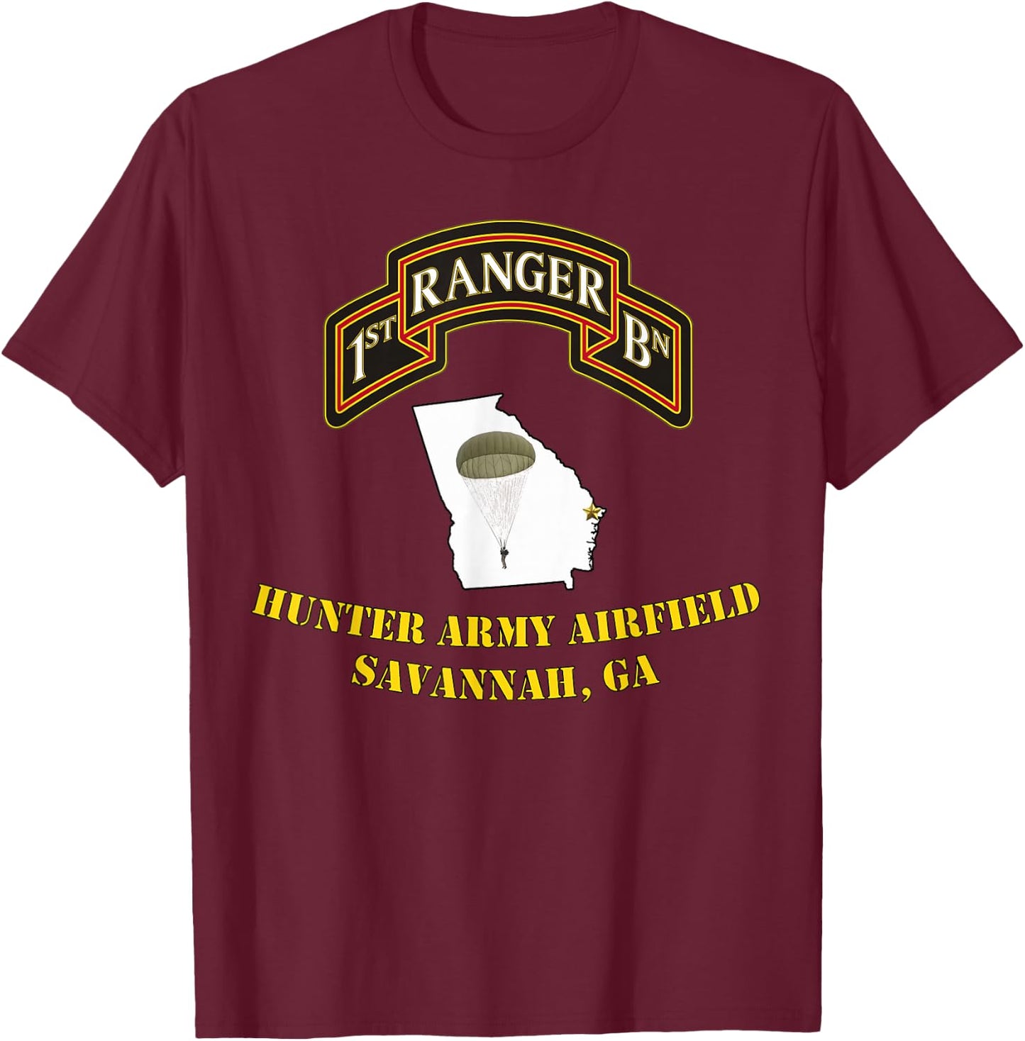 75th Rangers-Hunter Army Airfield 1st Bn Ranger Unit design T-Shirt - T-Shirt | Maroon