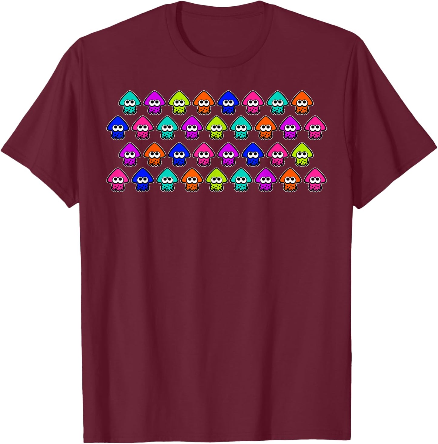 Nintendo Splatoon Rainbow Inklings Squid Row Graphic T-Shirt - T-Shirt | Maroon