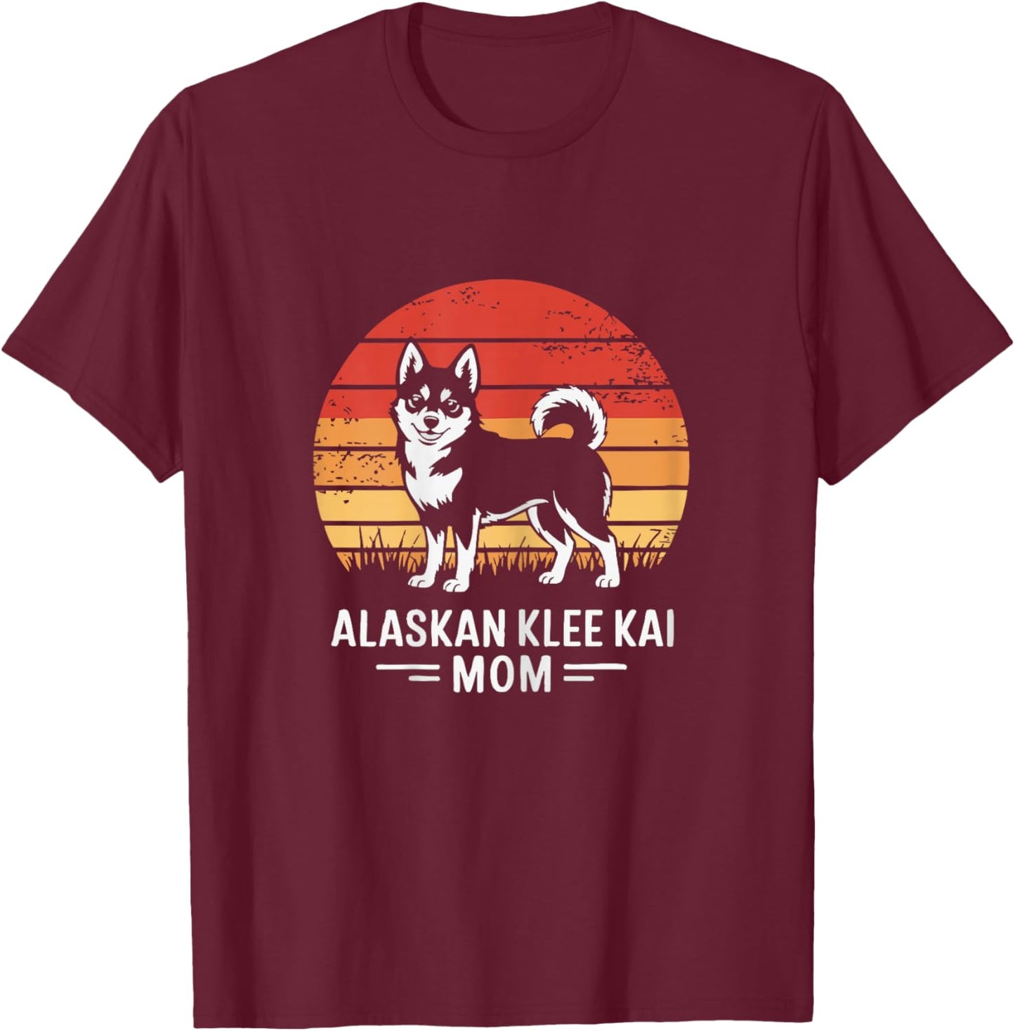 Retro Sunset Alaskan Klee Kai Dog Mom T-Shirt - T-Shirt | Maroon