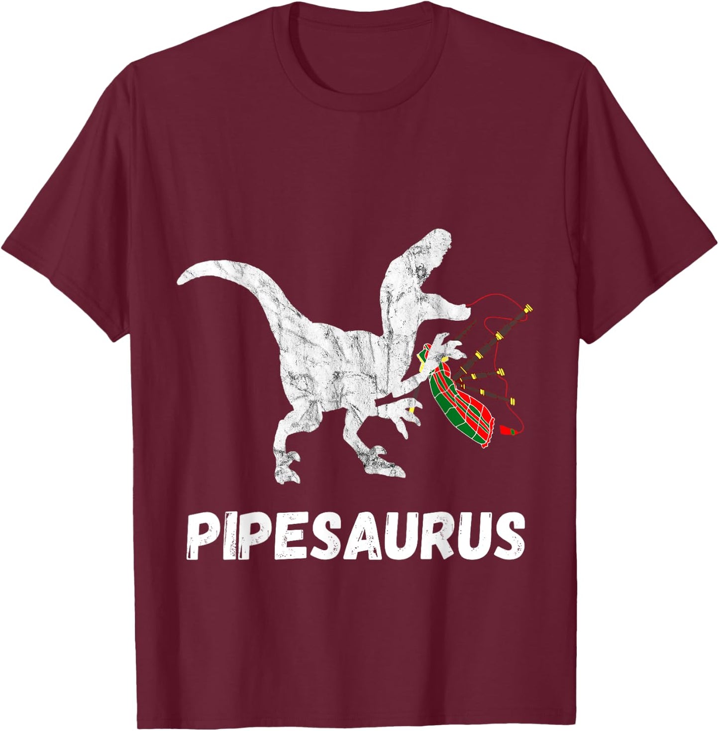 Bagpipe Saurus Irish Bagpiper Dinosaurs Bagpiping T-Shirt - T-Shirt | Maroon