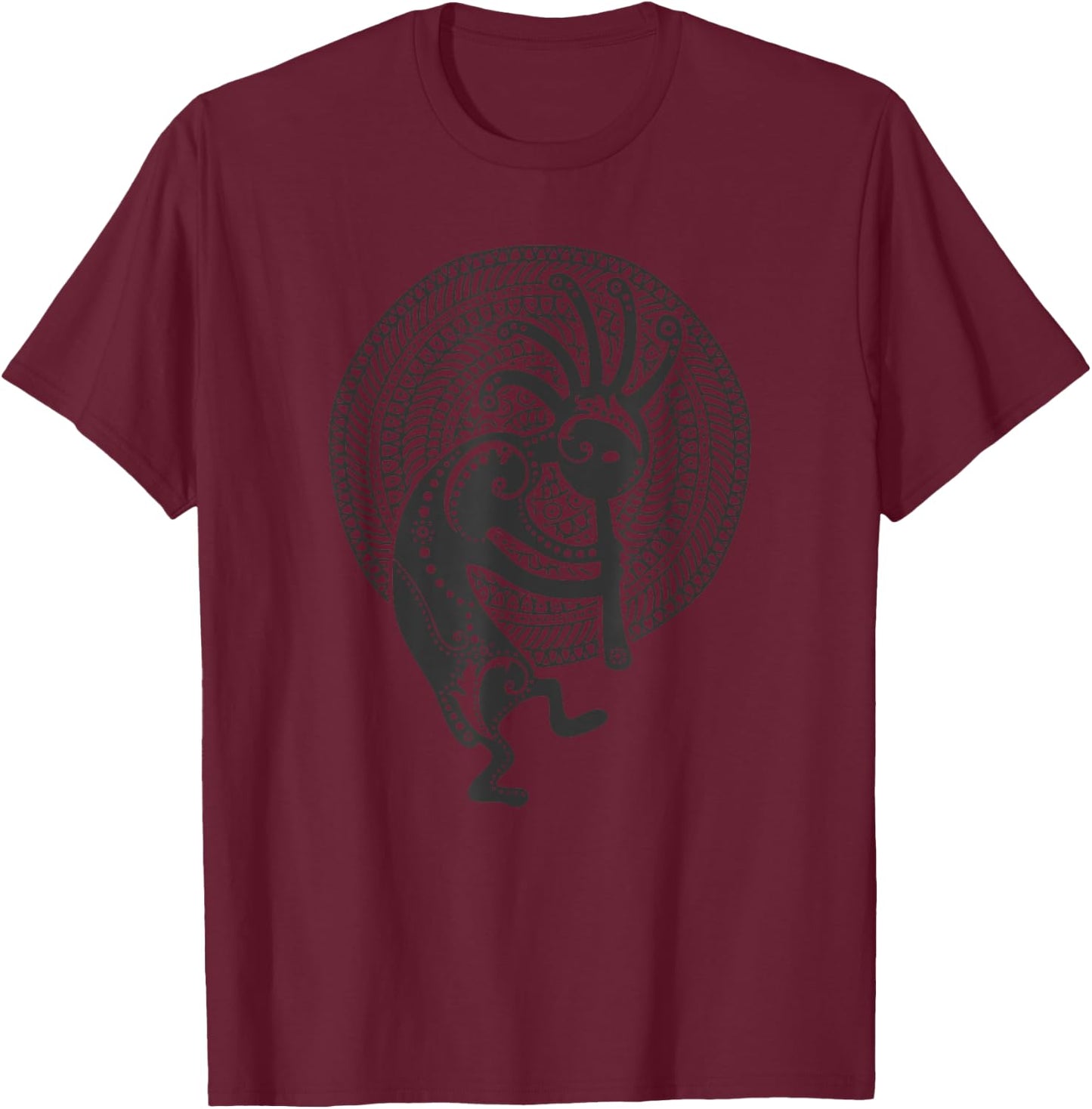 KOKOPELLI folklore MANDALA - Solid Black - Culture Fan Fun T-Shirt - T-Shirt | Maroon
