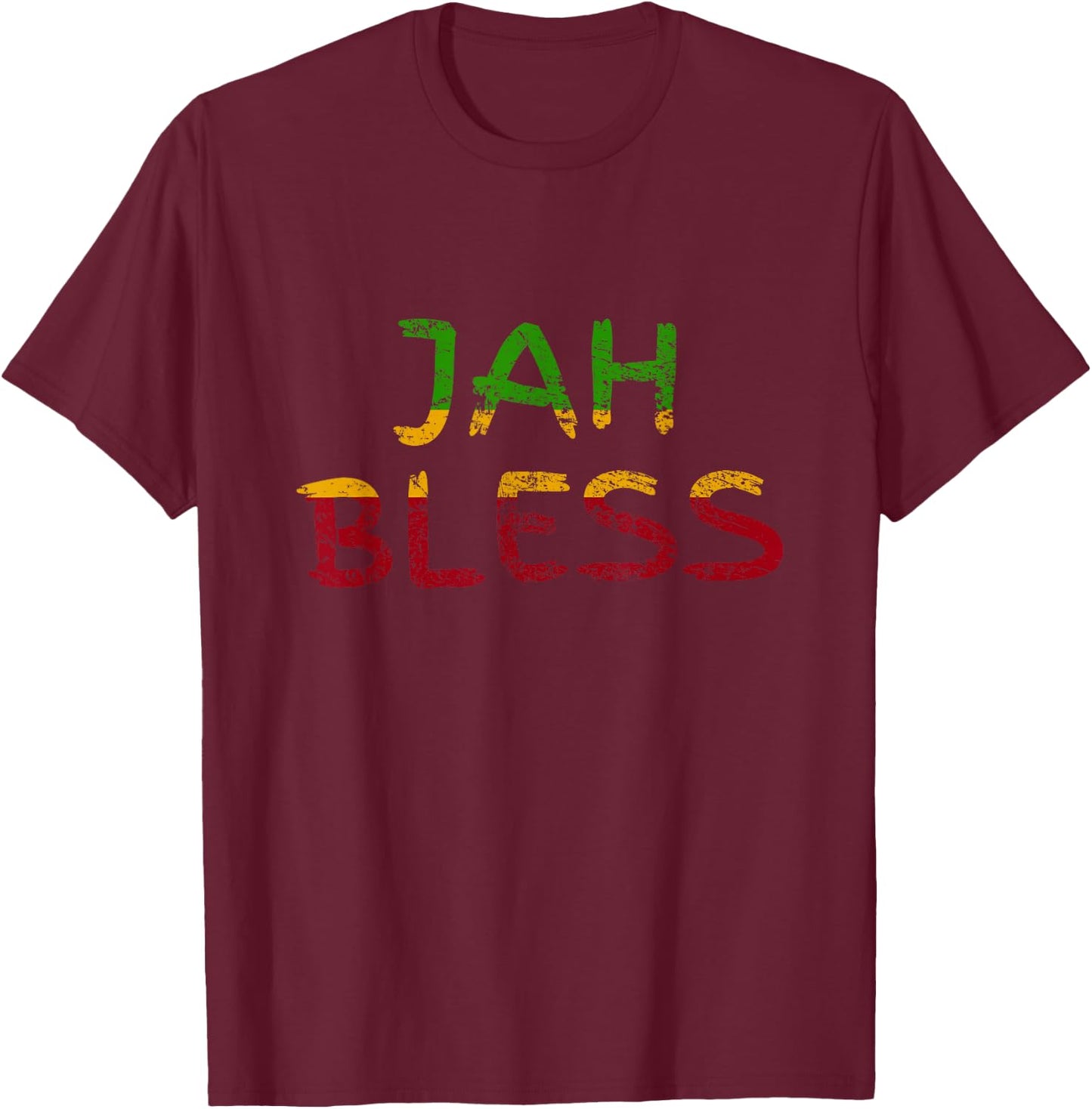 Jah Bless Rastafari Jamaica Retro Gift T-Shirt - T-Shirt | Maroon