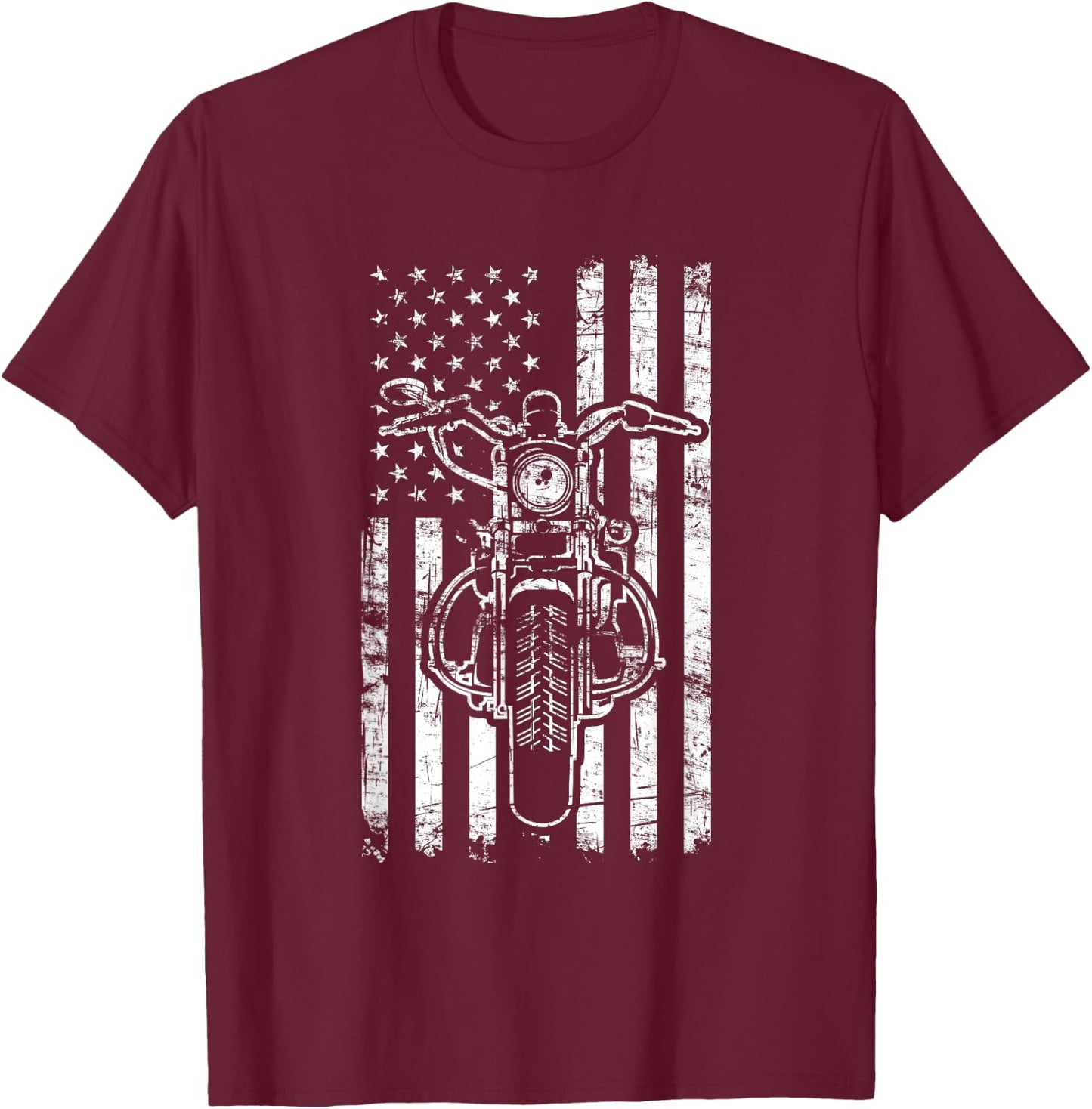 American Motorcycle Patriotic US Flag Cool Biker Girls Kids Men T-Shirt - T-Shirt | Maroon
