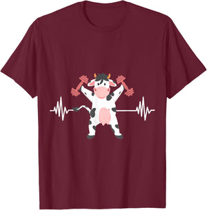 Weightlifter Strong Cow Valve ECG Heartbeat Heart Patient T-Shirt - T-Shirt | Maroon