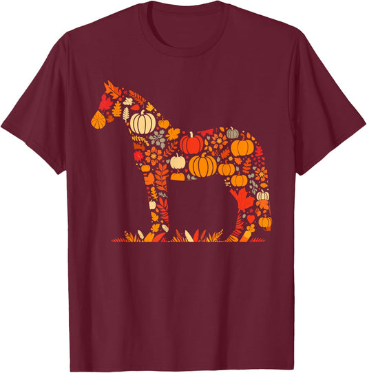 Autumn Pumpkin Fall Horse Thanksgiving Kids T-Shirt - T-Shirt | Maroon