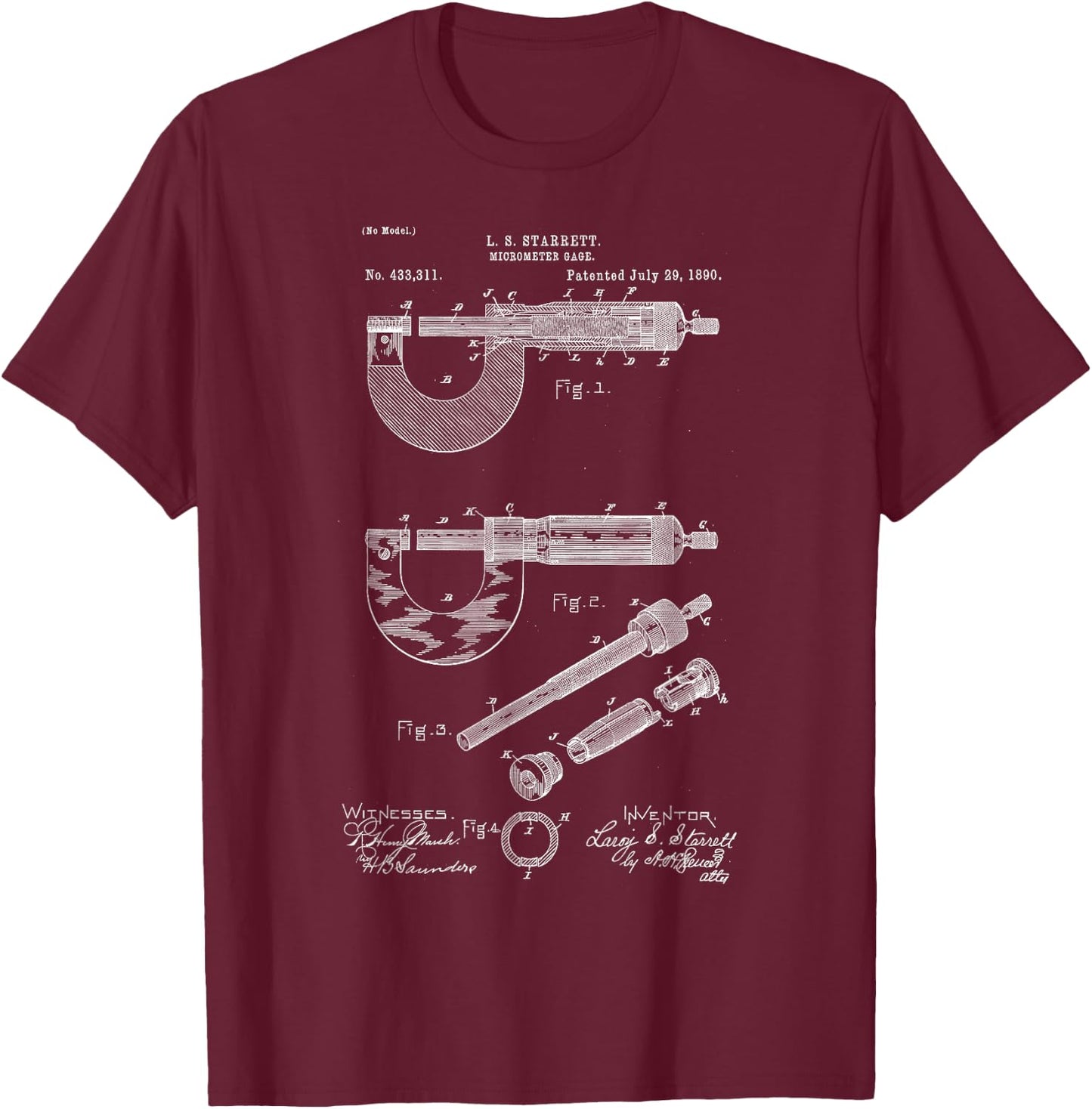 Mechanical Engineer Gift Micrometer Gage Patent T-Shirt - T-Shirt | Maroon