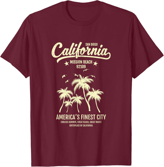 Mission Beach CA 92109 Summer Vacation San Diego California T-Shirt - T-Shirt | Maroon