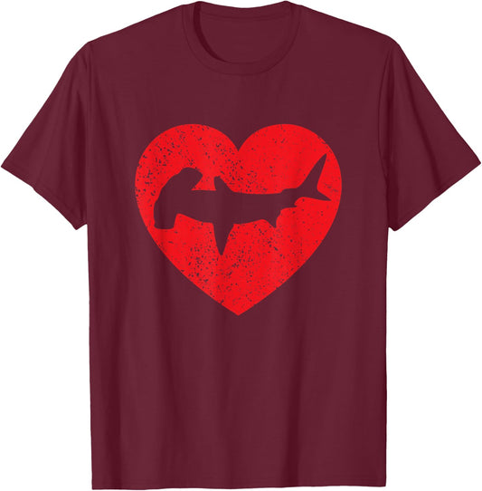 I Love Sharks Shirt Hammerhead Shark Valentine's Day Heart T-Shirt - T-Shirt | Maroon