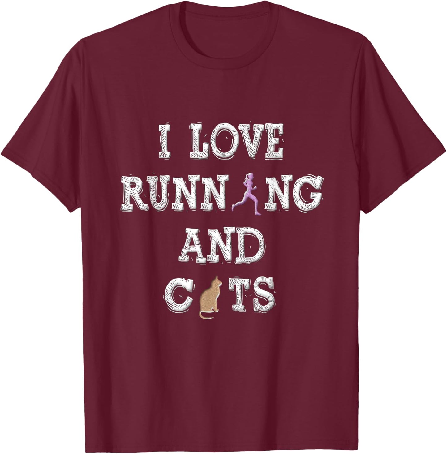 I Love Running Shirt Cat Lover Gifts Women Runner Shirts T-Shirt - T-Shirt | Maroon