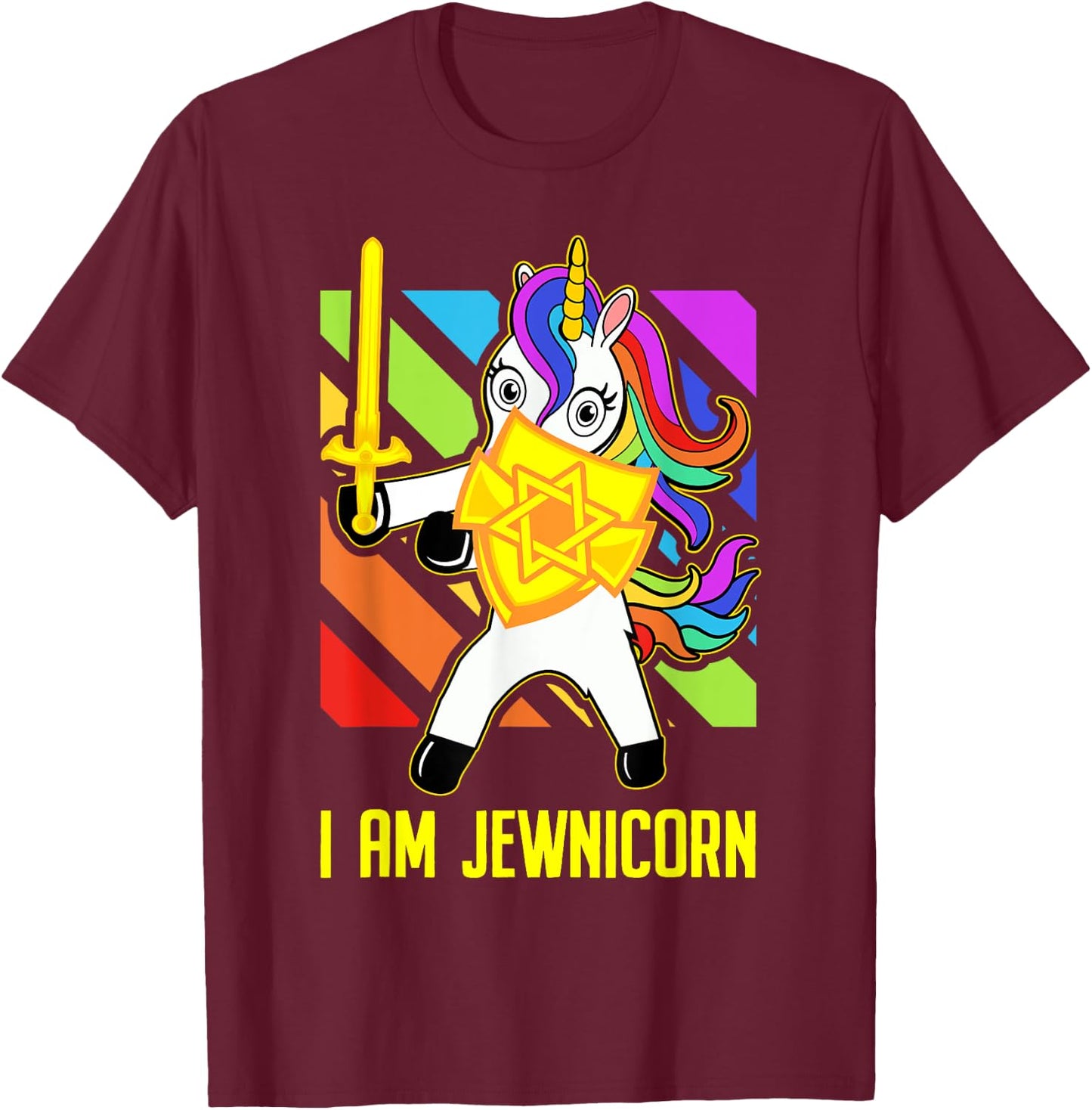 Hanukkah Presents - Proud Jews Rainbow Jewish Unicorn T-Shirt - T-Shirt | Maroon
