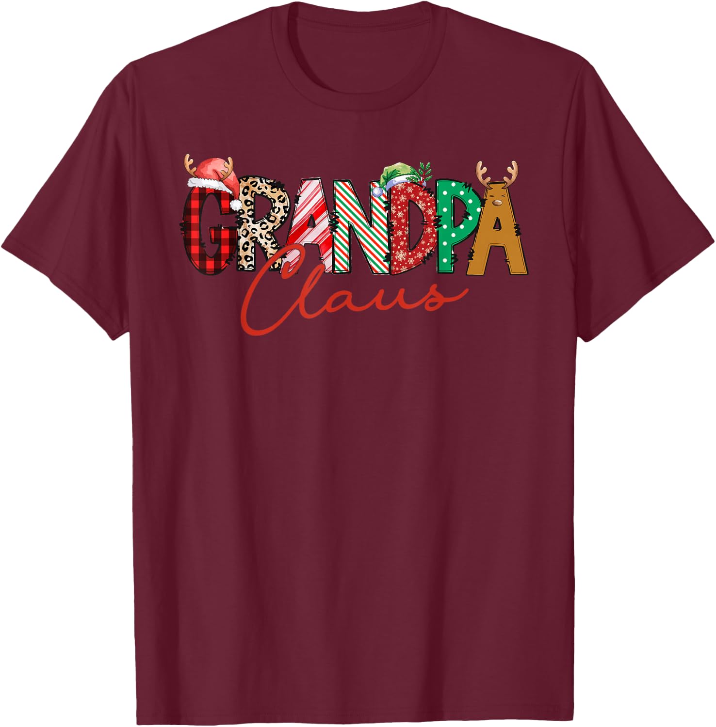 Christmas Grandpa Coquette Bow Grandpa Claus Christmas Tree T-Shirt - T-Shirt | Maroon