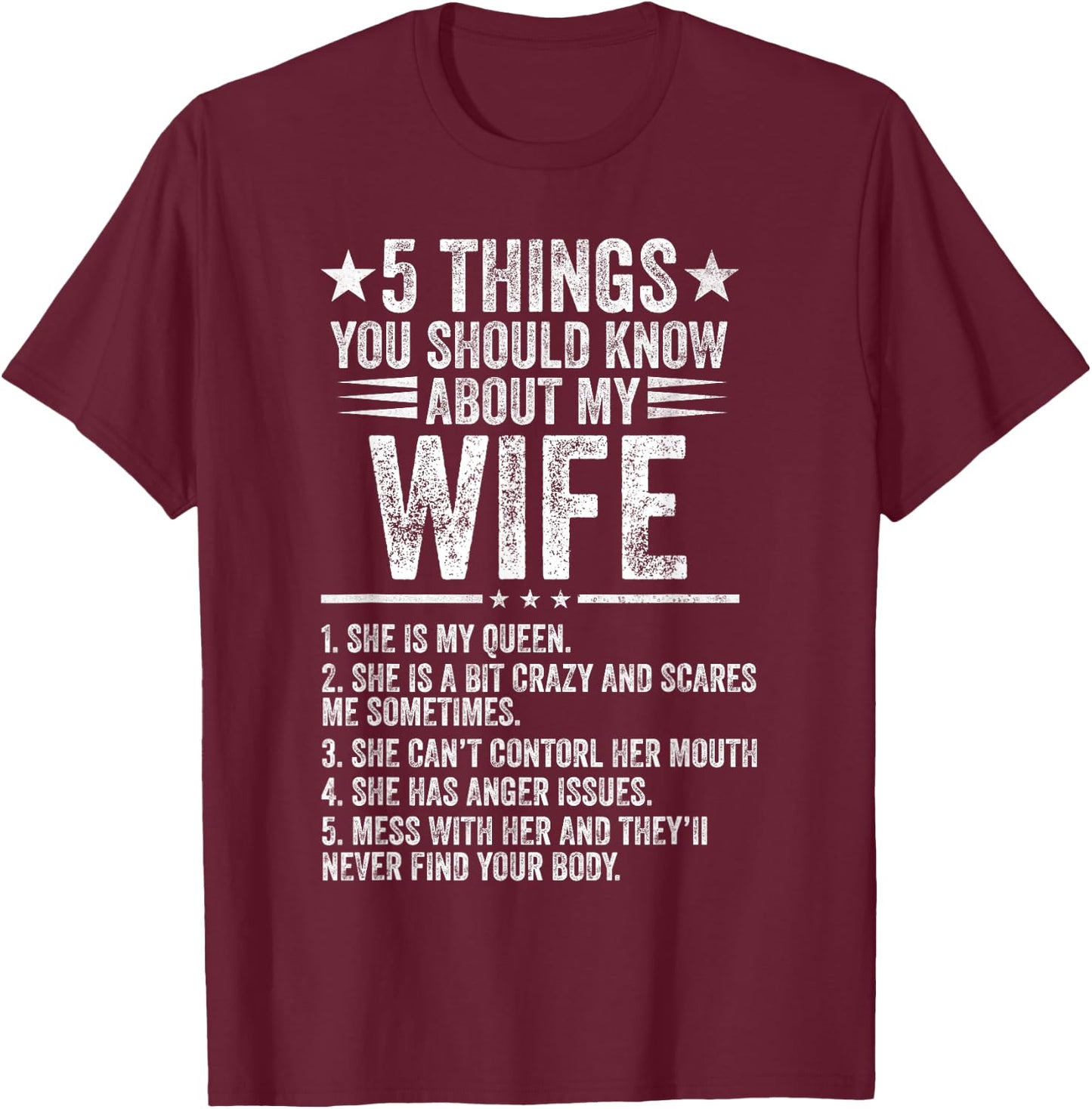 5 Things You Should Know About My Wife Husband T-Shirt - T-Shirt | Maroon