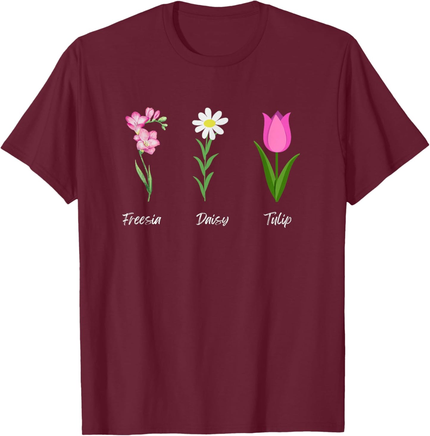 Subtle Anti Trump Flower Freesia Daisy Tulip T-Shirt - T-Shirt | Maroon
