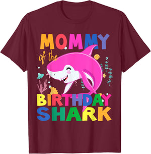 Mommy Of The Birthday son Shark Birthday Mommy happy Shark T-Shirt - T-Shirt | Maroon
