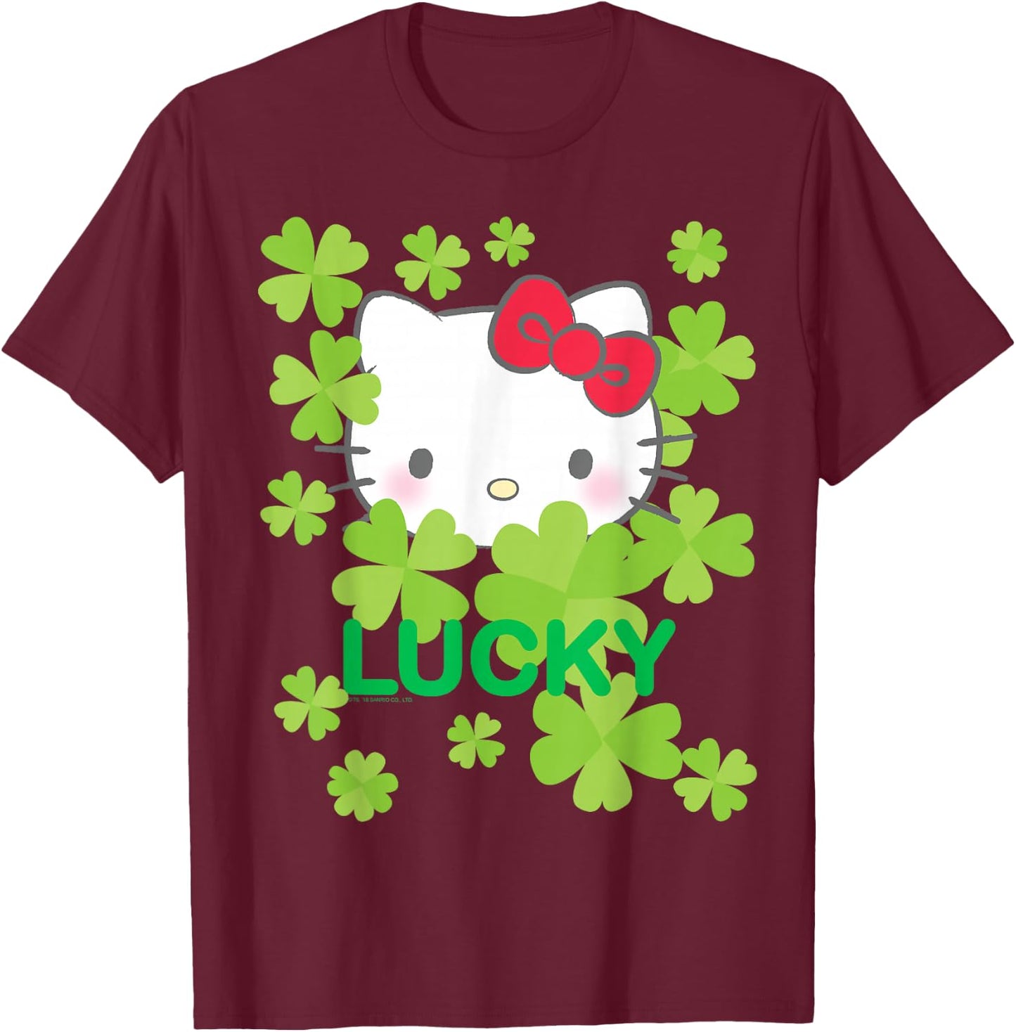 Hello Kitty Lucky Clover St. Patrick's Day Shirt T-Shirt - T-Shirt | Maroon