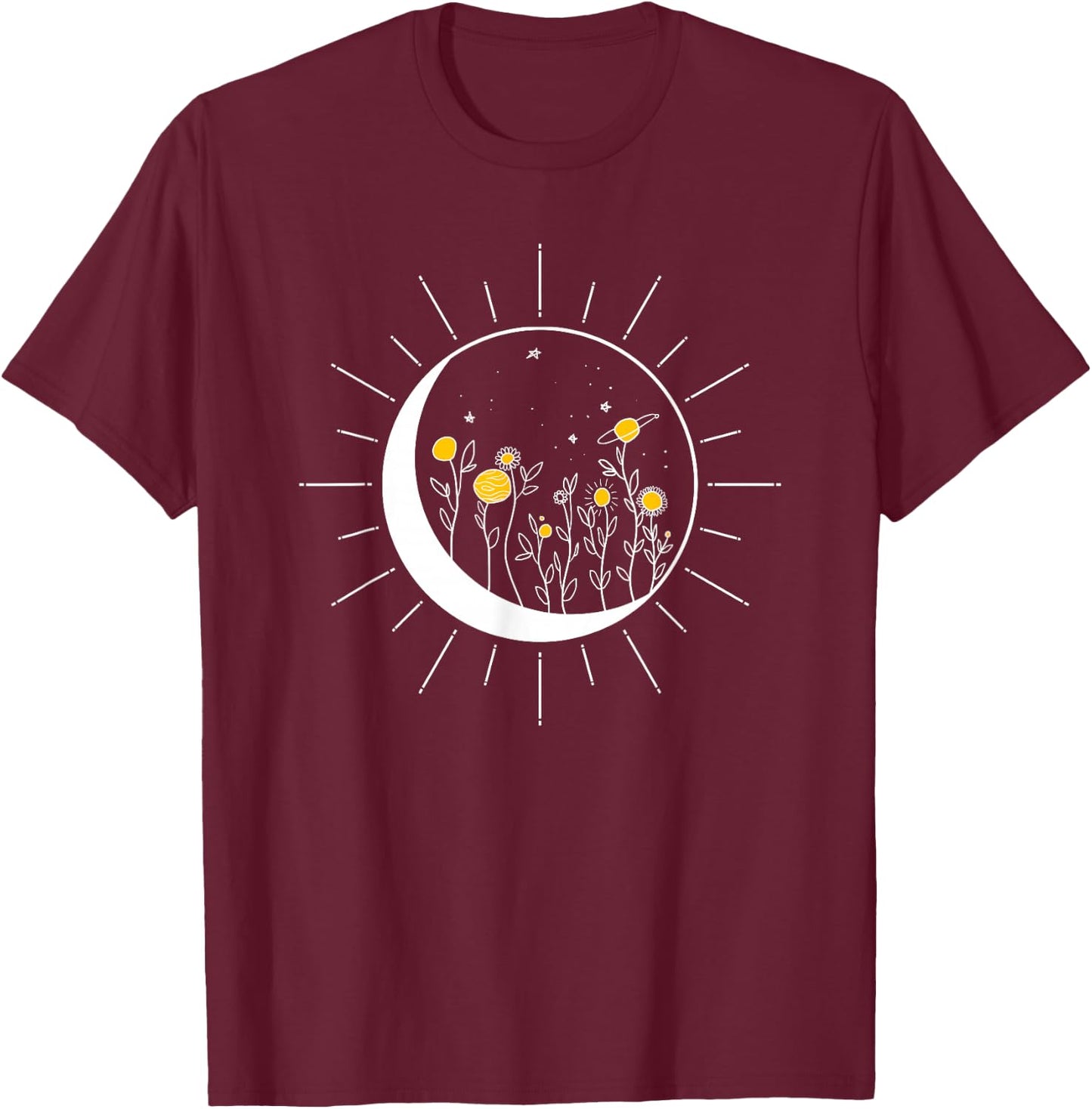 Sun Moon Solar Eclipse Flower Planets Funny Space Art Gift T-Shirt - T-Shirt | Maroon