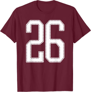 Official Team League #26 Jersey Number 26 Sports Jersey T-Shirt - T-Shirt | Maroon