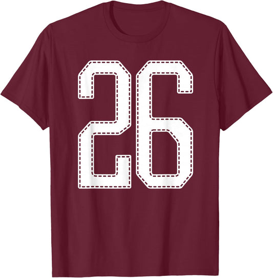 Official Team League #26 Jersey Number 26 Sports Jersey T-Shirt - T-Shirt | Maroon