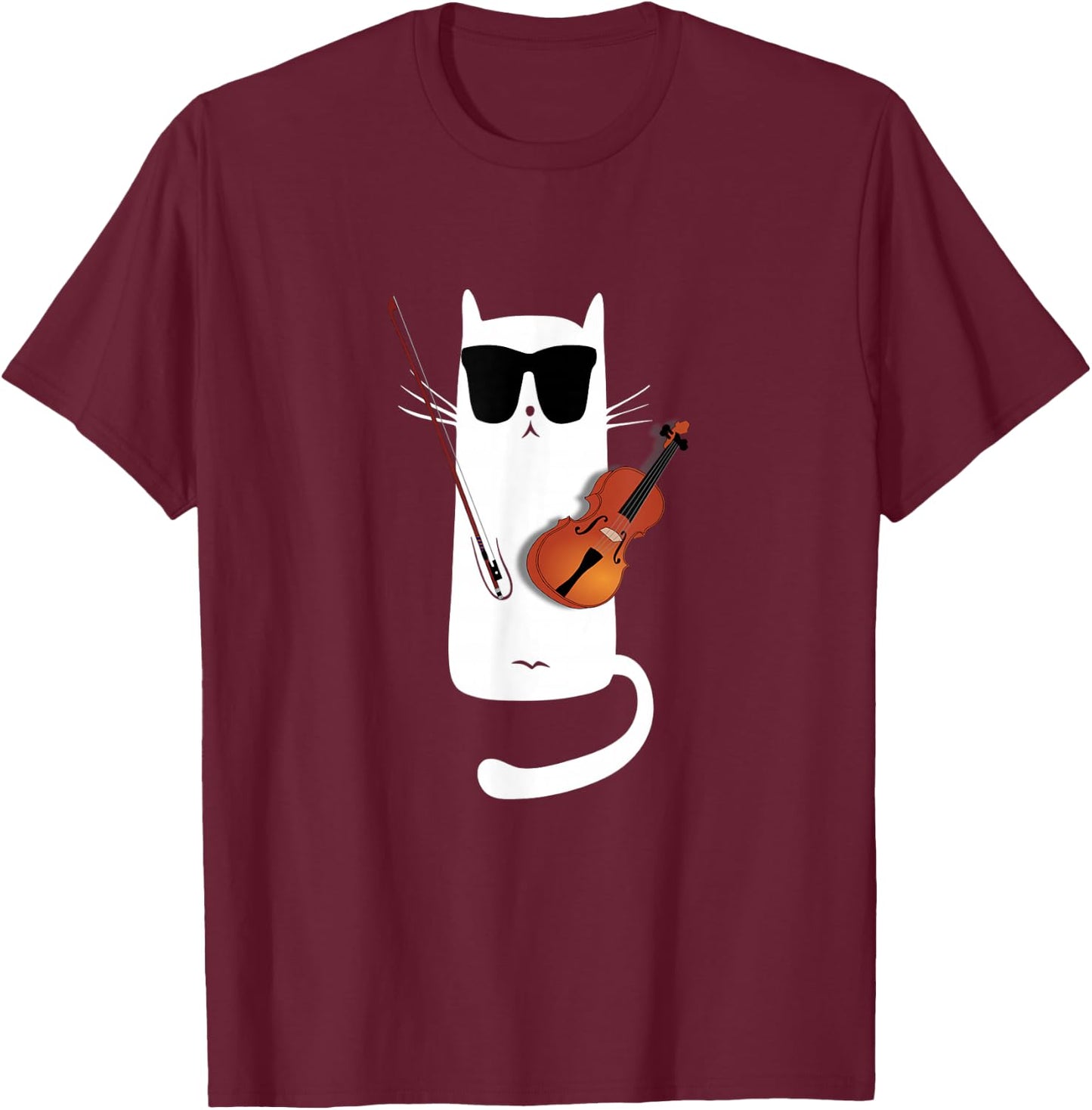 Funny Cat Wearing Sunglasses Playing Violin T-Shirt - T-Shirt | Maroon