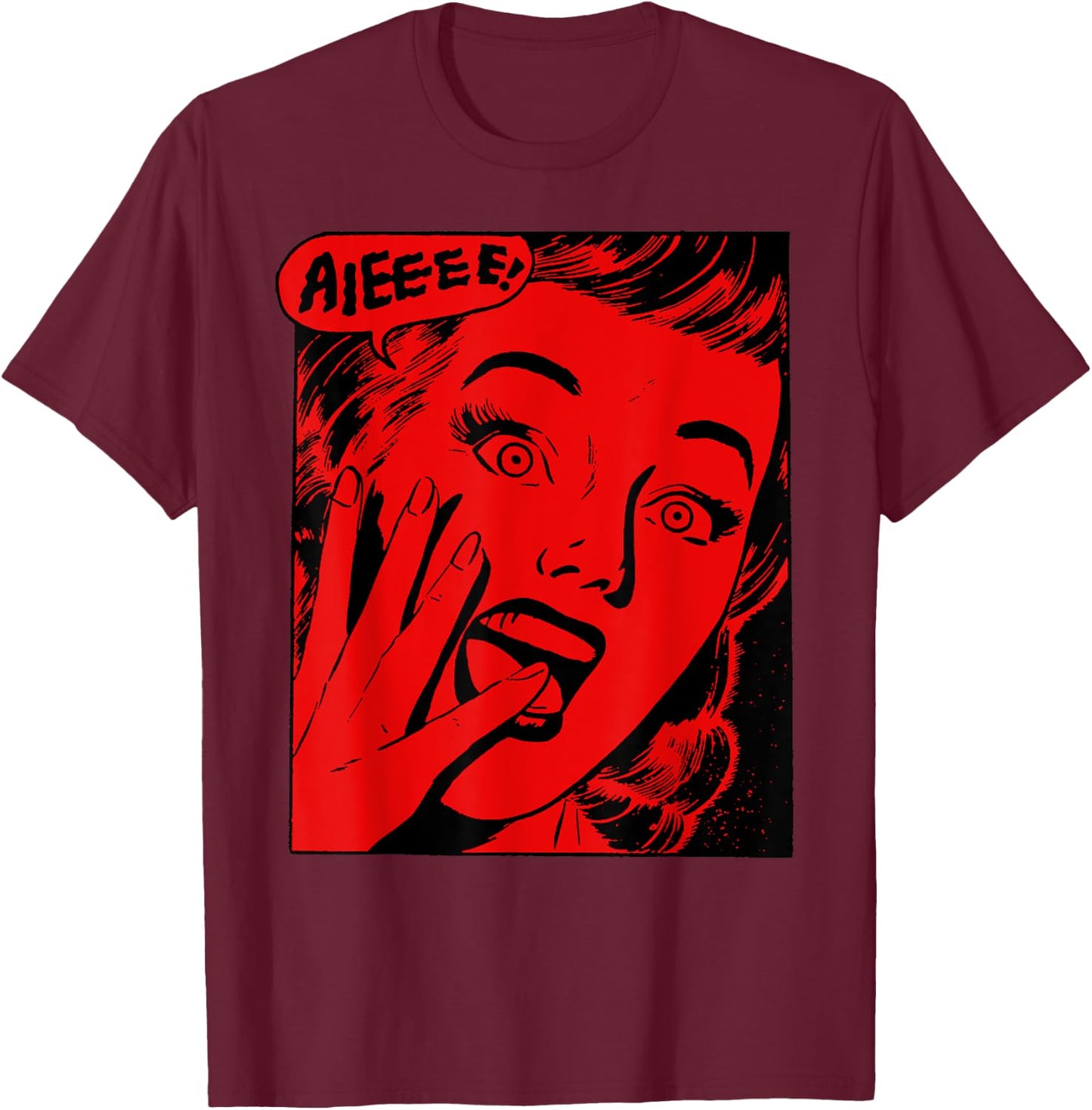 Retro Creepy Halloween Scream Horror Girl Screaming For Life T-Shirt - T-Shirt | Maroon