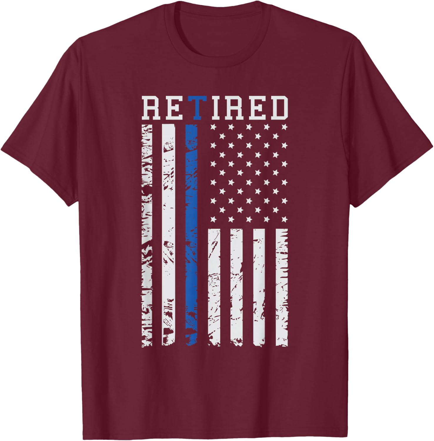 Thin Blue Line American Flag Retired Law Enforcement T-Shirt - T-Shirt | Maroon