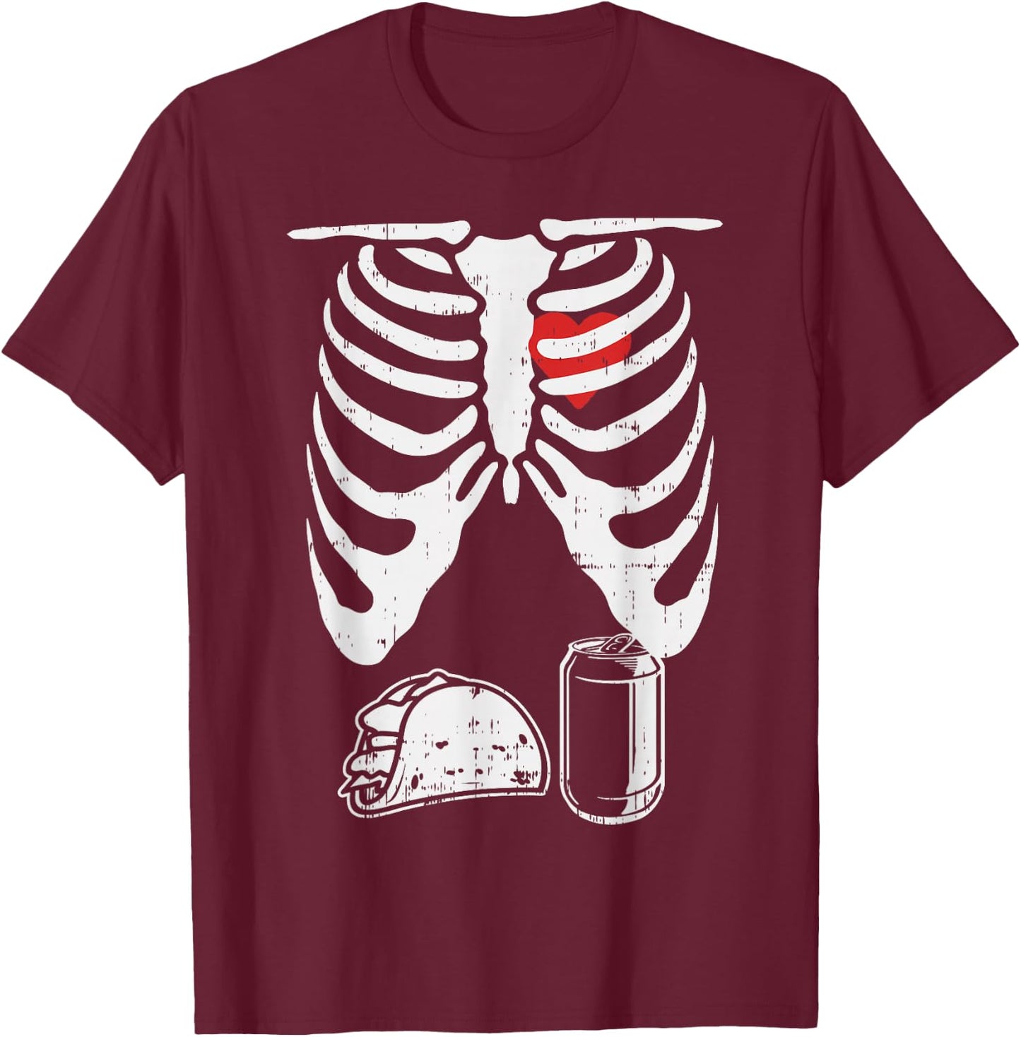 Skeleton Pregnancy Taco Beer Xray Halloween Soon Dad T-Shirt - T-Shirt | Maroon