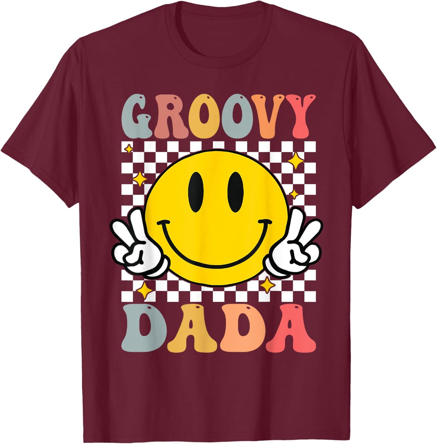 Groovy Dada Retro Dad Matching Family 1st Birthday Party T-Shirt - T-Shirt | Maroon