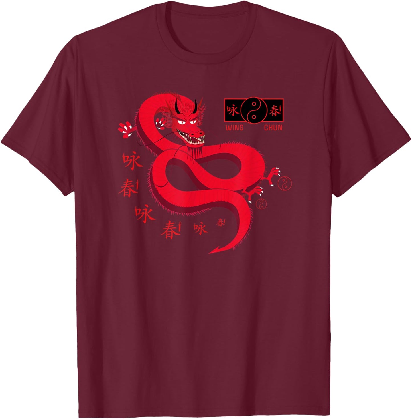 Dragon Wing Chun Kung Fu T-Shirt - T-Shirt | Maroon
